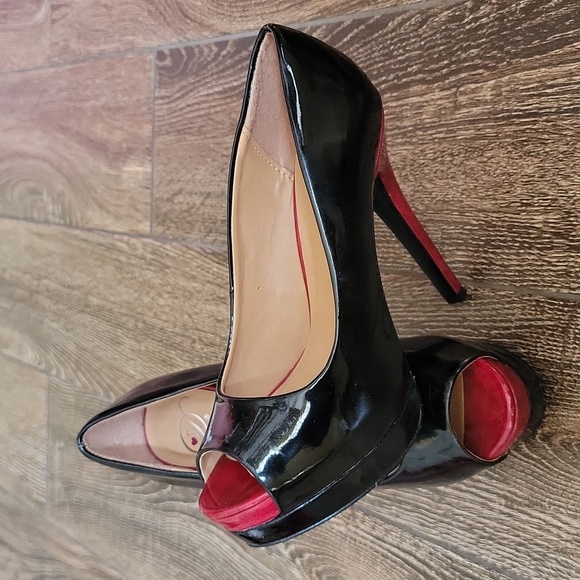 Black Peep Toes High Heels - Picture 2 of 8